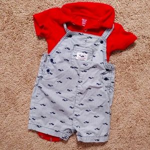 Gently used Carter's whale overalls set 18M
